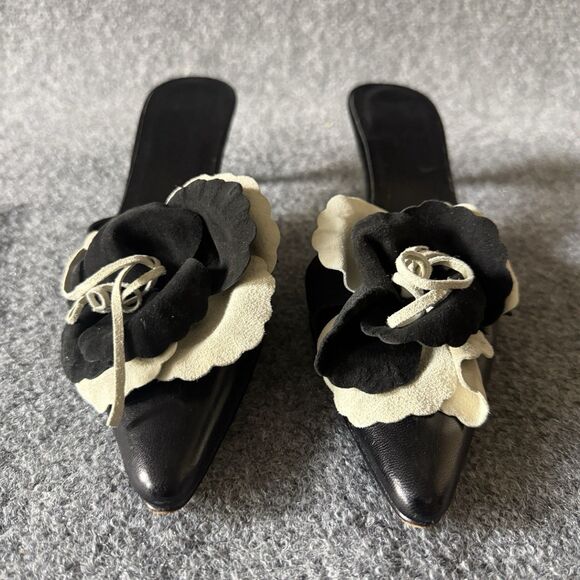 ZALO Floral Slip-On Pointed Toe Kitten Heel Leather Upper 8.5M Rose Appliqués - Picture 2 of 7